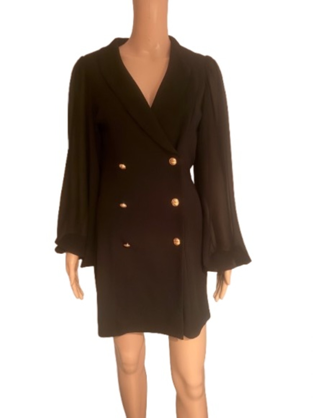 SHEIN Black Double-Breasted Blazer Dress with Gold Buttons
